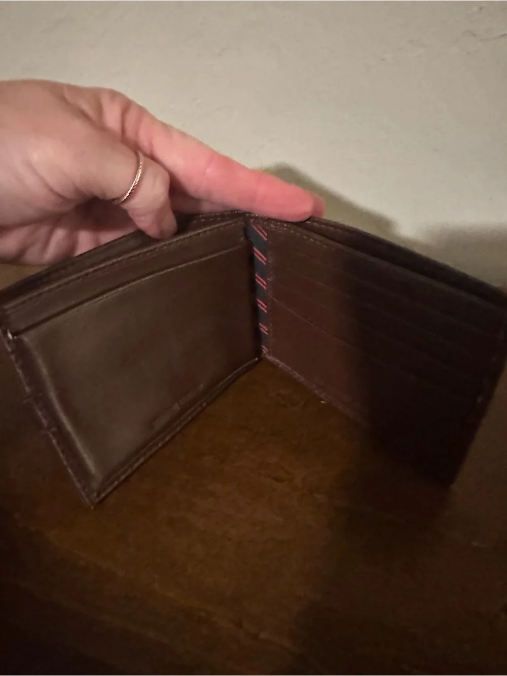 Tommy Hilfiger Brown Leather Bi-Fold Card Wallet with Flag Logo